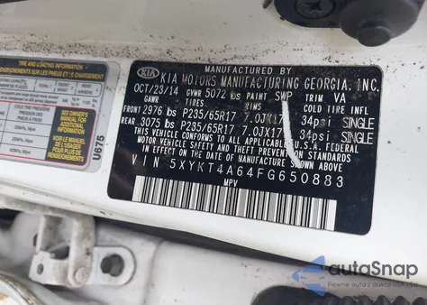 2015 Kia Sorento Lx from USA, damaged, VIN 5XYKT4A64FG650883